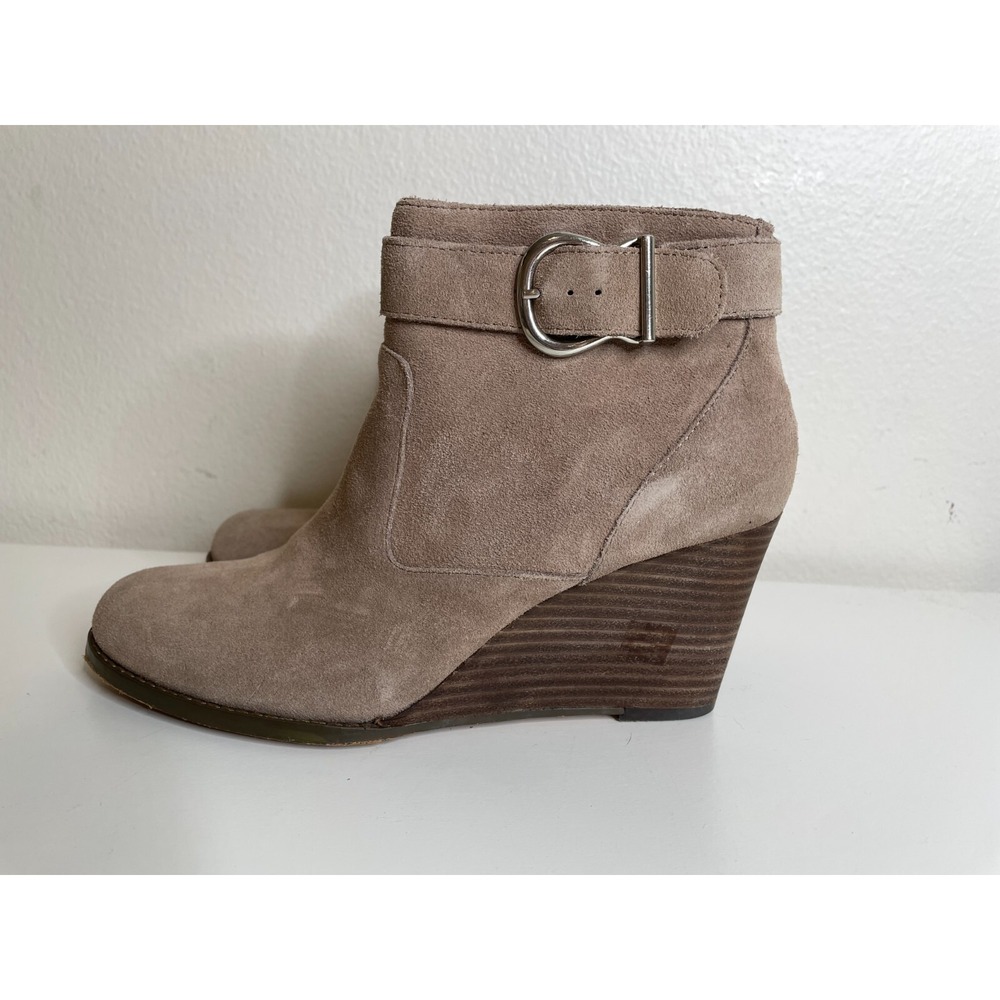 Sole/Society Womens Suede Boots Size 9.5 Short Brown 3" Wedge Size Zip Booties